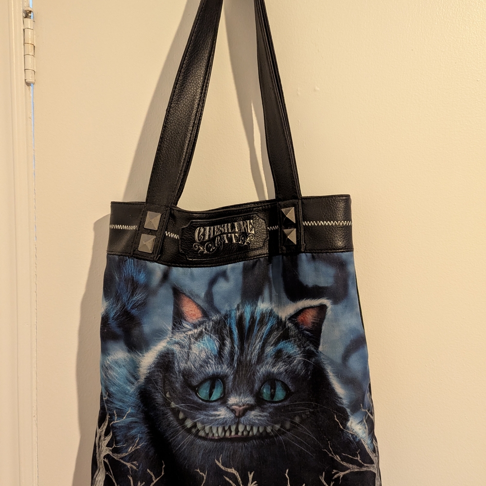Cheshire Cat Tote Bag with Black Straps